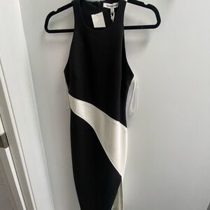 Elizabeth and James Black and Cream Asymmetrical Dress